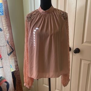 Fashion Nova Blush Lace Sleeve Blouse